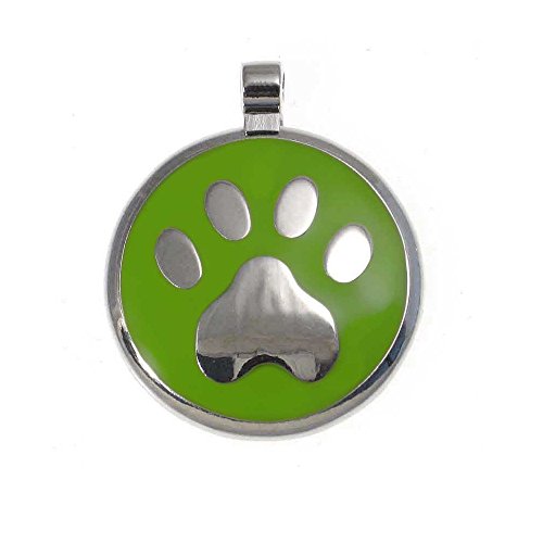 Product Cover LuckyPet Paw Print Enamel Jewelry Pet ID Tag for Dogs and Cats, Personalized Engraving on The Back Side, Small (1 inch), Lime Green