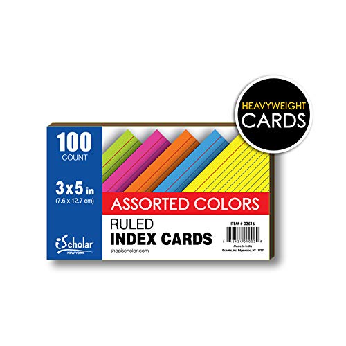 Product Cover iScholar Index Cards, Ruled, Colored, 3 x 5 Inches, 100 Card Pack (03516)