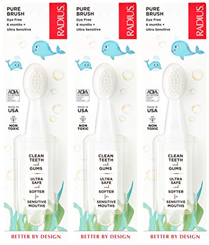 Product Cover RADIUS Toddler Toothbrush, Ultra Soft Brush - 3 Pack in Clear, BPA Free and ADA Accepted, Designed for Delicate Teeth and Gums, for Children 6 Months and Up