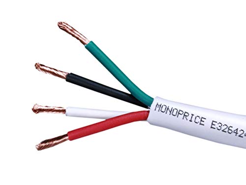 Product Cover Monoprice Access Series 18 Gauge AWG CL2 Rated 4 Conductor Speaker Wire/Cable - 100ft Fire Safety in Wall Rated, Jacketed in White PVC Material 99.9% Oxygen-Free Pure Bare Copper