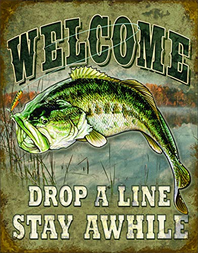 Product Cover Desperate Enterprises Welcome Bass Fishing Tin Sign, 12.5