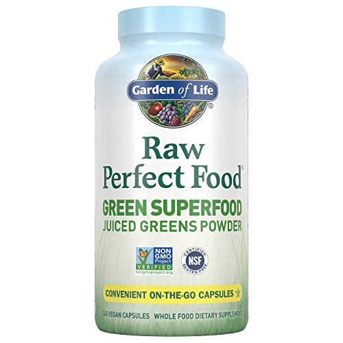 Product Cover Garden of Life Raw Perfect Food Green Superfood Juiced Greens Powder Capsules - 30 Servings, Non-GMO, Gluten Free, Vegan Whole Food Dietary Supplement, Organic Greens, Juice Sprouts Probiotics, 240ct
