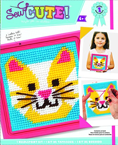 Product Cover Colorbok 59338 Cat Learn to Sew Needlepoint Kit, 6-Inch by 6-Inch Pink Frame