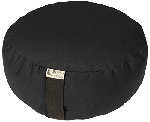 Product Cover Bean Products Black - Round Zafu Meditation Cushion - Yoga - 10oz Cotton - Organic Buckwheat Fill - Made in USA