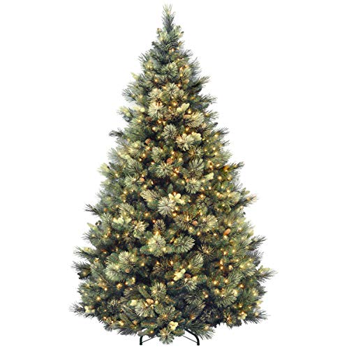 Product Cover National Tree 7.5 Foot Carolina Pine Tree with Flocked Cones and 750 Clear Lights, Hinged (CAP3-306-75)