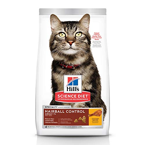 Product Cover Hill's Science Diet Dry Cat Food, Adult 7+ for Senior Cats, Hairball Control, Chicken Recipe, 7 lb Bag