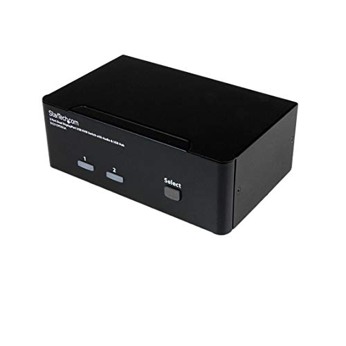 Product Cover StarTech.com Dual Monitor DisplayPort KVM Switch - 2 Port - USB 2.0 Hub - Audio and Microphone - DP KVM Switch (SV231DPDDUA)