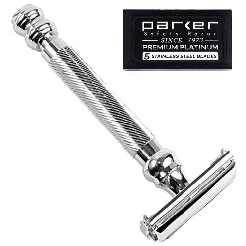 Product Cover Parker 99R - Long Handle Heavyweight Butterfly Open Safety Razor & 5 Premium Platinum Double Edge Razor Blades
