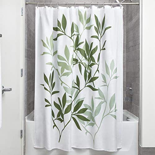 Product Cover iDesign Leaves Fabric Shower Curtain, Modern Mildew-Resistant Bath Curtain for Master Bathroom, Kid's Bathroom, Guest Bathroom, 72 x 72 Inches, Green and White