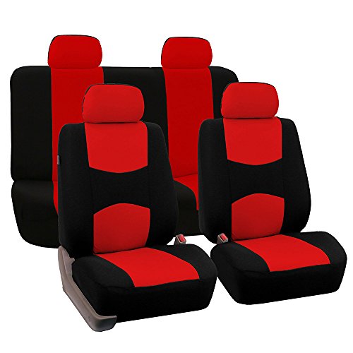 Product Cover FH Group Universal Fit Full Set Flat Cloth Fabric Car Seat Cover, (Red/Black) (FH-FB050114, Fit Most Car, Truck, Suv, or Van)