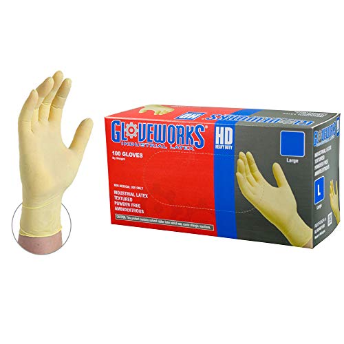 Product Cover GLOVEWORKS HD Industrial White Latex Gloves - 8 mil, Powder Free, Textured, Disposable, XXLarge, ILHD49100-BX, Box of 100