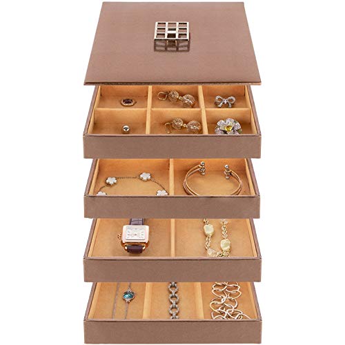 Product Cover Stock Your Home Jewelry Trays for Drawers, Stackable Jewelry Trays for Earring Necklace Jewelry Storage, Jewelry Organizer for Women, Set of 4 with Lid, Bronze