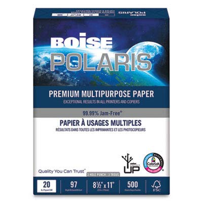 Product Cover BOISE POLARIS Premium Multipurpose Paper, 8.5 x 11,  3 Hole Punch, 97 Bright White, 20 lb, 10 ream carton (5,000 Sheets)
