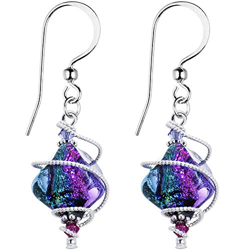 Product Cover Body Candy Handcrafted 925 Silver Purple Dichroic Drop Dangle Earrings Created with Swarovski Crystals