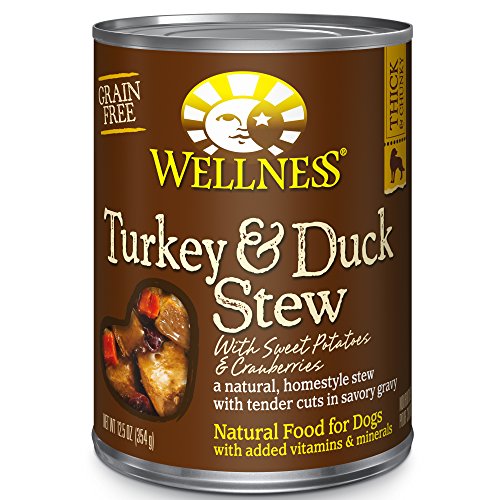 Product Cover Wellness Thick & Chunky Natural Wet Grain Free Canned Dog Food, Turkey & Duck Stew, 12.5-Ounce Can (Pack Of 12)