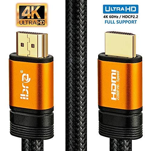 Product Cover IBRA Orange HDMI Cable 6ft - UHD HDMI 2.0 (4K@60Hz)Ready -18Gbps-28AWG Braided Cord -Gold Plated Connectors -Ethernet, Audio Return -Video 4K 2160p,HD 1080p,3D -Xbox PlayStation PS3 PS4 PC Apple TV