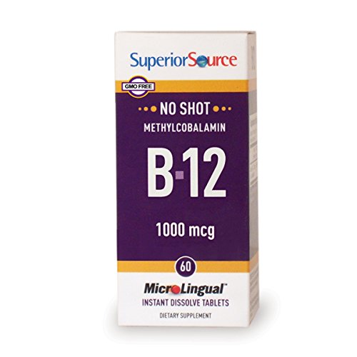 Product Cover Superior Source No Shot Vitamin B12 Methylcobalamin 1000 mcg Sublingual Tablets - Methyl B12 Supplement To Increase Energy - Instant Dissolve Under the Tongue 60 Count