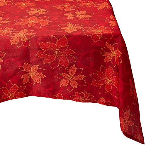 Product Cover Benson Mills Poinsettia  Scroll Printed Fabric Tablecloth, 52-Inch-By-70 Inch