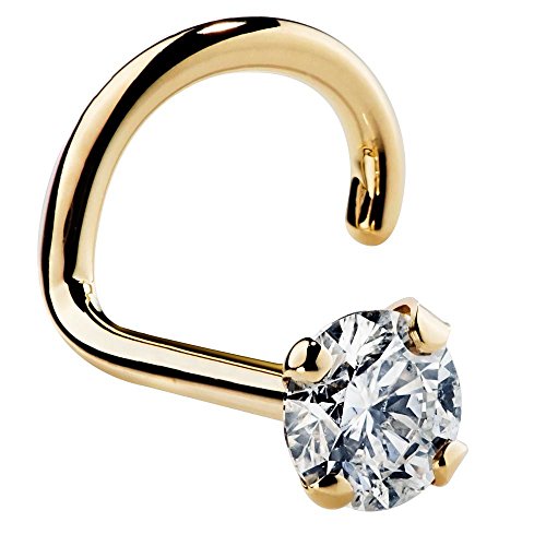 Product Cover FreshTrends 2mm Cubic Zirconia 14K Yellow Gold Nose Ring Twist Screw - 20G