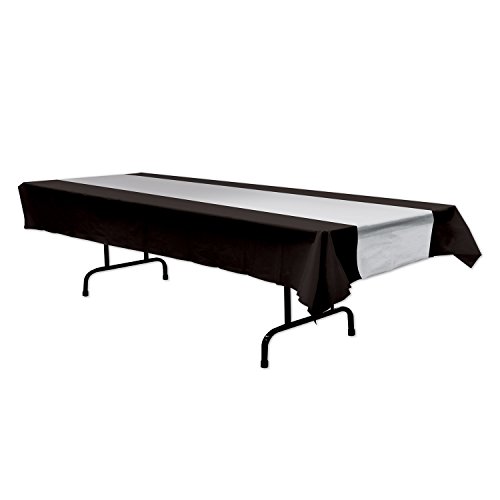Product Cover Beistle 57940-BKS Black and Silver Tablecover, 54 Inches by 108 Inches