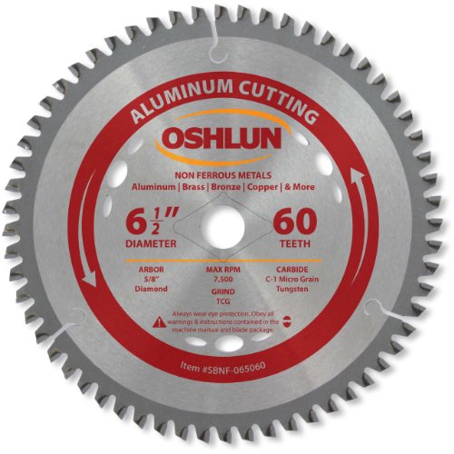 Product Cover Oshlun SBNF-065060 6-1/2-Inch 60 Tooth TCG Saw Blade with 5/8-Inch Arbor (Diamond Knockout) for Aluminum and Non Ferrous Metals