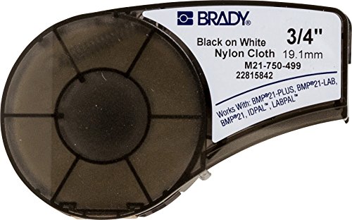 Product Cover Brady High Adhesion Cloth Label Tape (M21-750-499) - Black On White Nylon - Compatible with BMP21-PLUS, ID PAL, and LABPAL Printers - 16' Length, 0.75