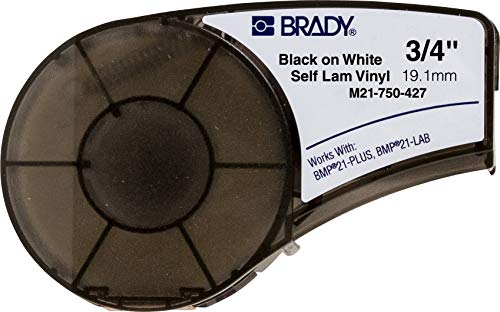 Product Cover Brady Self-Laminating Vinyl Label Tape (M21-750-427) - Black on White, Translucent Tape - Compatible with BMP21-PLUS Label Printer - 14' Length.75