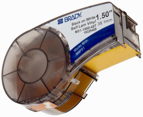 Product Cover Brady Self-Laminating Vinyl Label Tape (M21-1500-427) - Black on White, Translucent Tape - Compatible with BMP21-PLUS Printer - 14' Length, 1.5