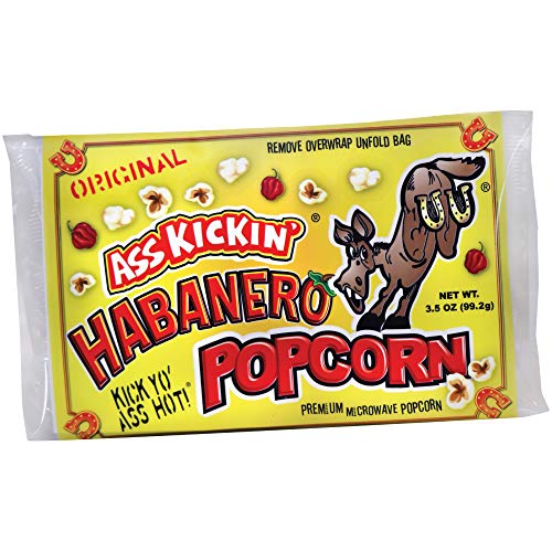 Product Cover ASS KICKIN' Habanero Microwave Popcorn - 3 Pack - Ultimate Spicy Gourmet Gift - Makes a Great Movie Theater Popcorn or Snack Food - Try if you dare!