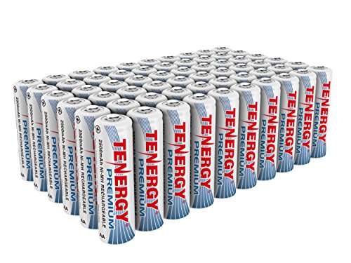 Product Cover Tenergy Premium Rechargeable AA Batteries, High Capacity 2500mAh NiMH AA Battery, AA Cell Battery, 60-Pack