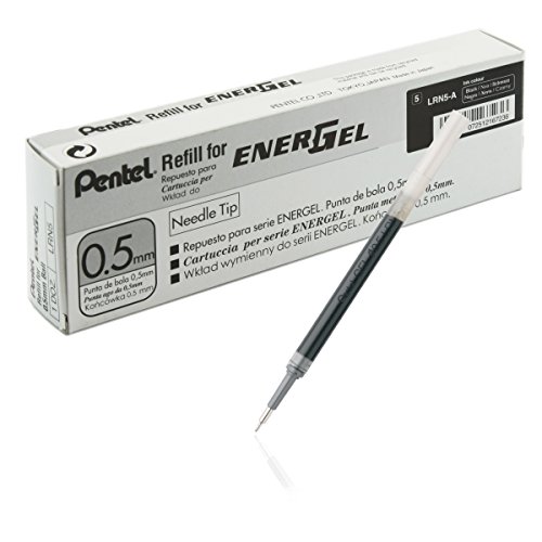 Product Cover Pentel Refill Ink for EnerGel Liquid Gel Pen, 0.5mm, Needle Tip, Black Ink, Box of 12 (LRN5-A-12)