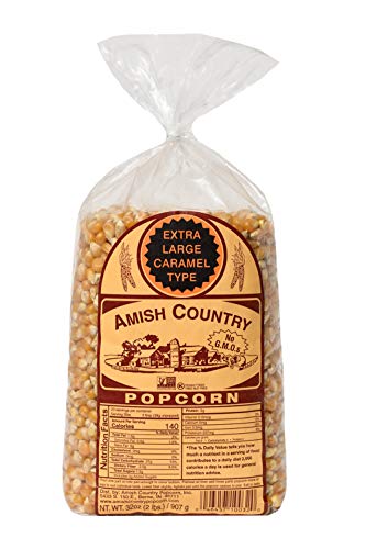Product Cover Amish Country Popcorn - 2 Lb Extra Large Caramel Type Kernels - Old Fashioned, Non GMO, Gluten Free, Microwaveable, Stovetop and Air Popper Friendly with Recipe Guide