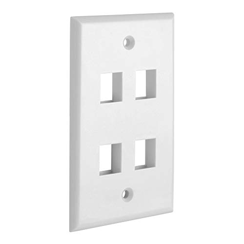 Product Cover Cmple - 4 Port Keystone Wall Plate Single-Gang Wall Plate with Standard Size Keystone Jack Insert - White