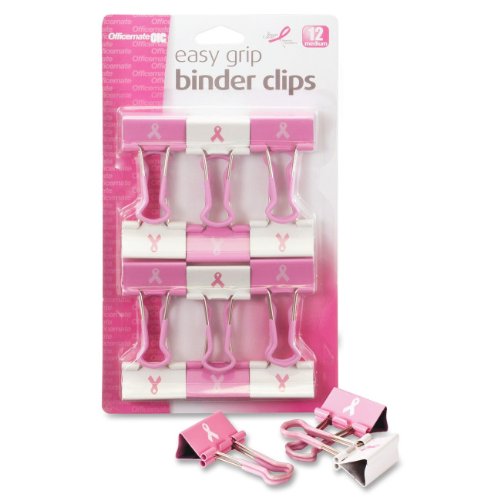 Product Cover Officemate Breast Cancer Awareness Medium Easy Grip Binder Clips, Pack of 12, Pink/White (08905)