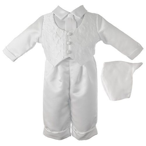 Product Cover Lauren Madison Baby-Boys Newborn Christening Baptism Special Occasion Three Piece Satin Long Pant Outfit Set, White, 9-12 Months