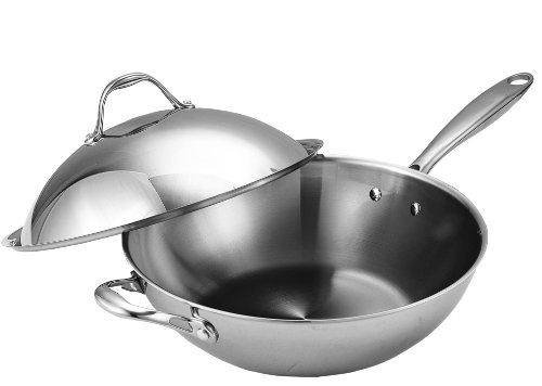 Product Cover Cooks Standard NC-00233 Stainless Steel Stir Fry Pan with Dome Lid 13-Inch Multi-Ply Clad Wok, Silver