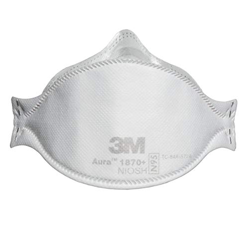 Product Cover 3M Aura Particulate Respirator/Surgical Mask, N95 Flat Fold Elastic Strap One Size Fits Most White, 1870+ - Box of 20