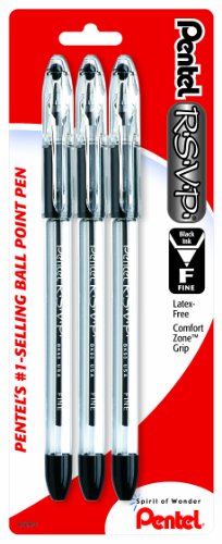 Product Cover Pentel R.S.V.P. Ballpoint Pen, Fine Line, Black Ink, 3 Pack  (BK90BP3A)