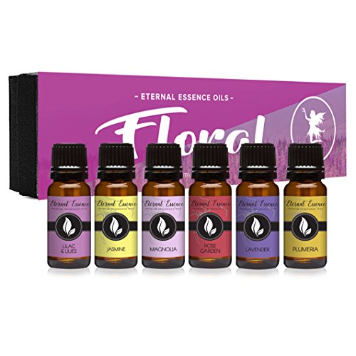 Product Cover Floral Gift Set of 6/10ml Premium Grade Fragrance Oils - Lavender, Lilac Lillies, Jasmine, Plumeria, Rose Garden, Magnolia - Scented Oil