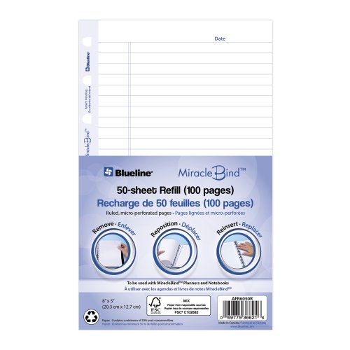Product Cover Blueline MiracleBind Notebook Refill Sheets Ruled 8x5-Inch 25 Sheets (AFR6050R)