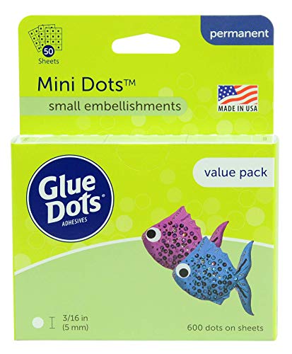 Product Cover Glue Dots Mini Dots Adhesive Value Pack Sheets, 3/16 Inch, Clear, Pack of 600