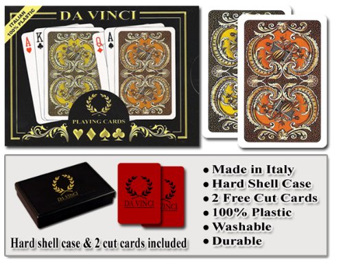 Product Cover DA VINCI Harmony, Italian 100% Plastic Playing Cards, 2-Deck Bridge Size Regular Index Set, with Hard Shell Case & 2 Cut Cards