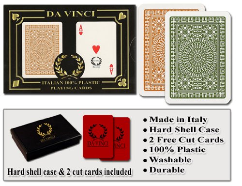 Product Cover Da Vinci , Italian 100% Plastic Playing Cards, 2-Deck Bridge Size Large Index Set, with Hard Shell Case & 2 Cut Cards