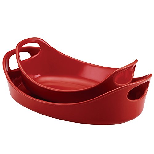 Product Cover Rachael Ray 55098 Solid Glaze Ceramics Bakeware/Baking Pan Set - 2 Piece, Red
