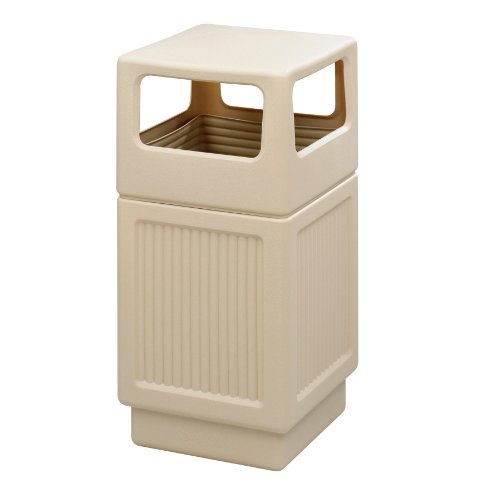 Product Cover Safco Products Canmeleon Outdoor/Indoor Recessed Panel Trash Can 9476TN, Tan, Decorative Fluted Panels, 38-Gallon Capacity