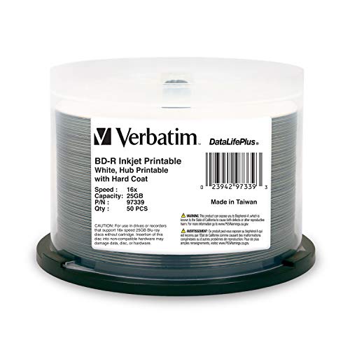 Product Cover Verbatim BD-R 25GB 16X DataLifePlus White Inkjet Printable, Hub Printable - 50pk Spindle