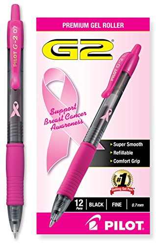 Product Cover PILOT G2 Premium Pink Ribbon Retractable Gel Roller Ball Pen, Black Ink, 0.7mm Fine, Dozen Box - PIL31332