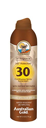 Product Cover Australian Gold Continuous Spray Sunscreen with Instant Bronzer, Immediate Glow & Dries Fast, Broad Spectrum, Water Resistant, SPF 30, 6 Ounce