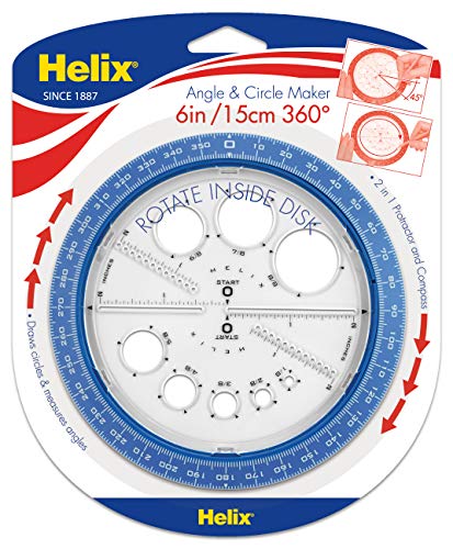 Product Cover Helix Angle and Circle Maker with Integrated Circle Templates, 360 Degree, 6 Inch / 15cm, Assorted Colors (36002)