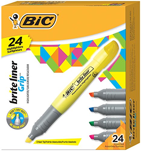 Product Cover BIC Brite Liner Grip Tank Highlighter, Chisel Tip, Assorted Colors, Pack of 24